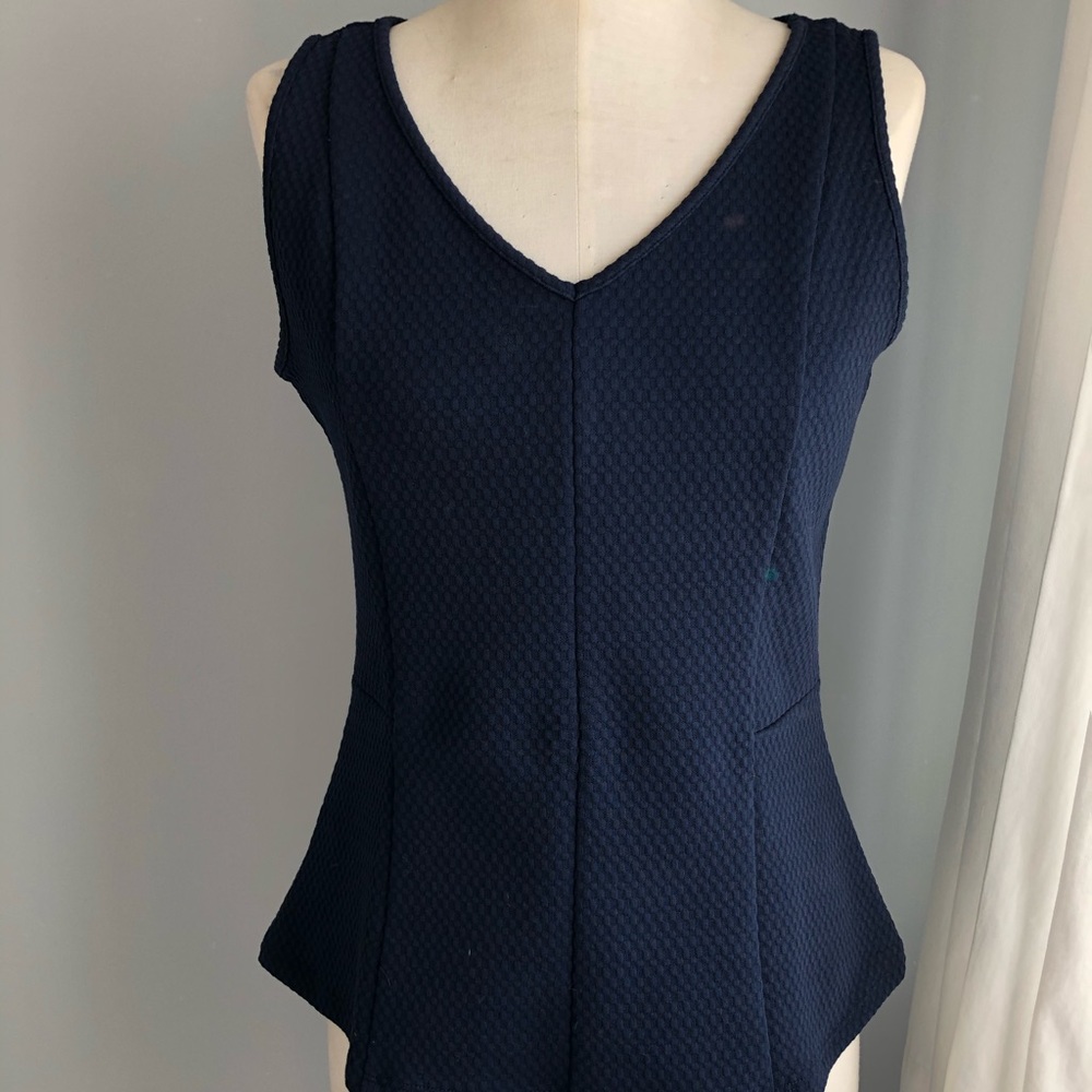 Navy blue woven v neck peplum top